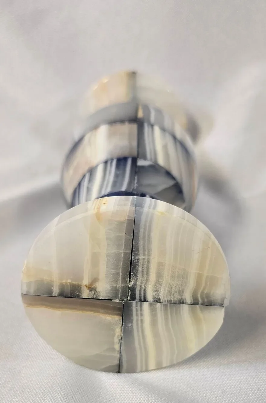 Vintage Patchwork Onyx Marble Tulip Vase – Black, Gray, & Cream